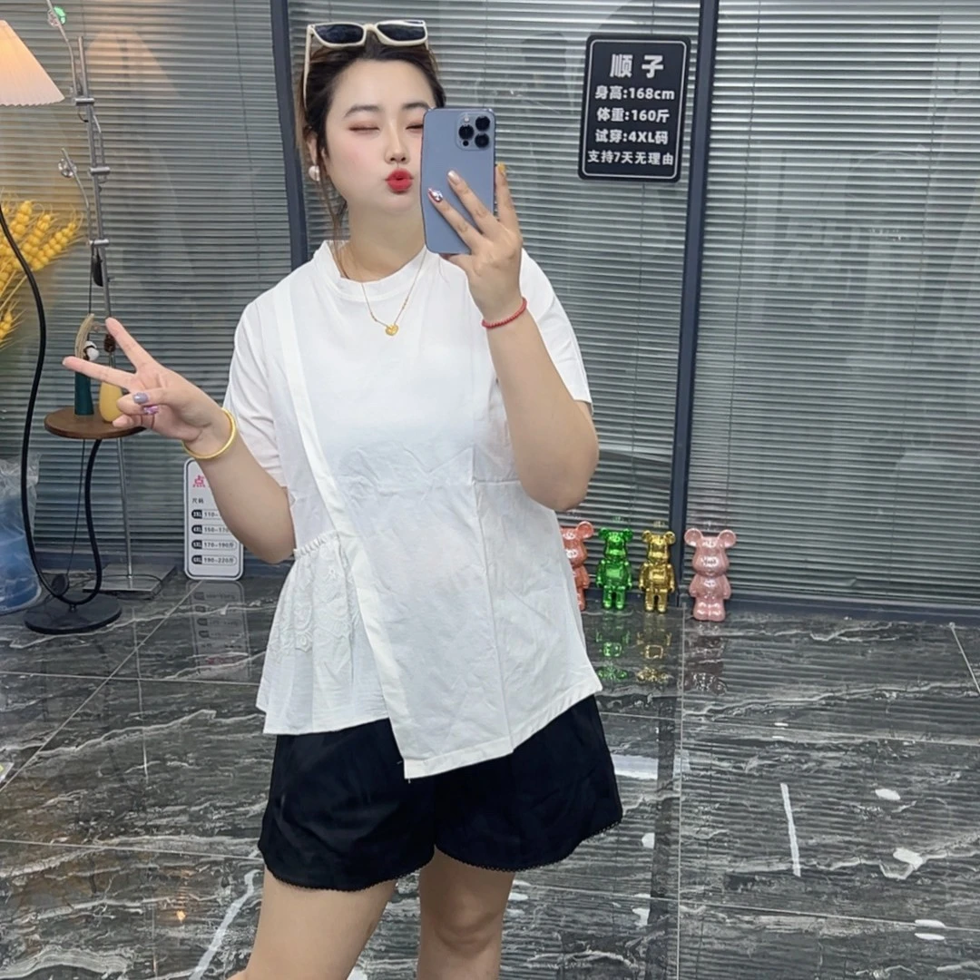 不规则短袖T恤女夏季新款宽松显瘦时尚百搭洋气设计感拼接9102