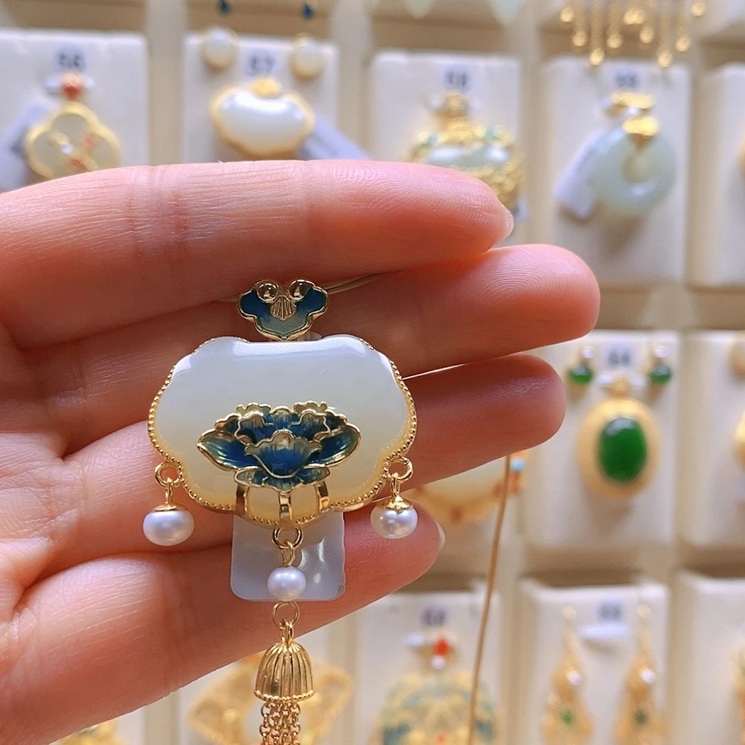 和田玉颈饰银S925镶嵌