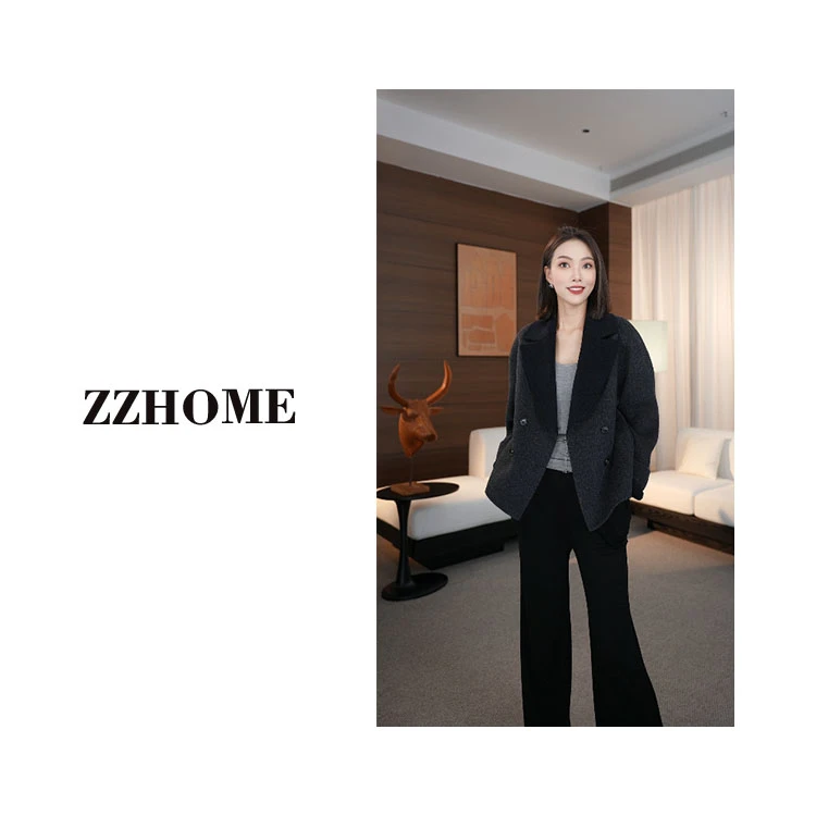 《guzhuo》双排扣双面呢短款大衣q170159p