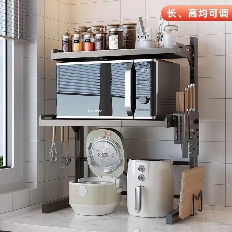 厨房多功能置物架家用台面电饭煲空气炸锅微波炉烤箱可伸缩收纳架
