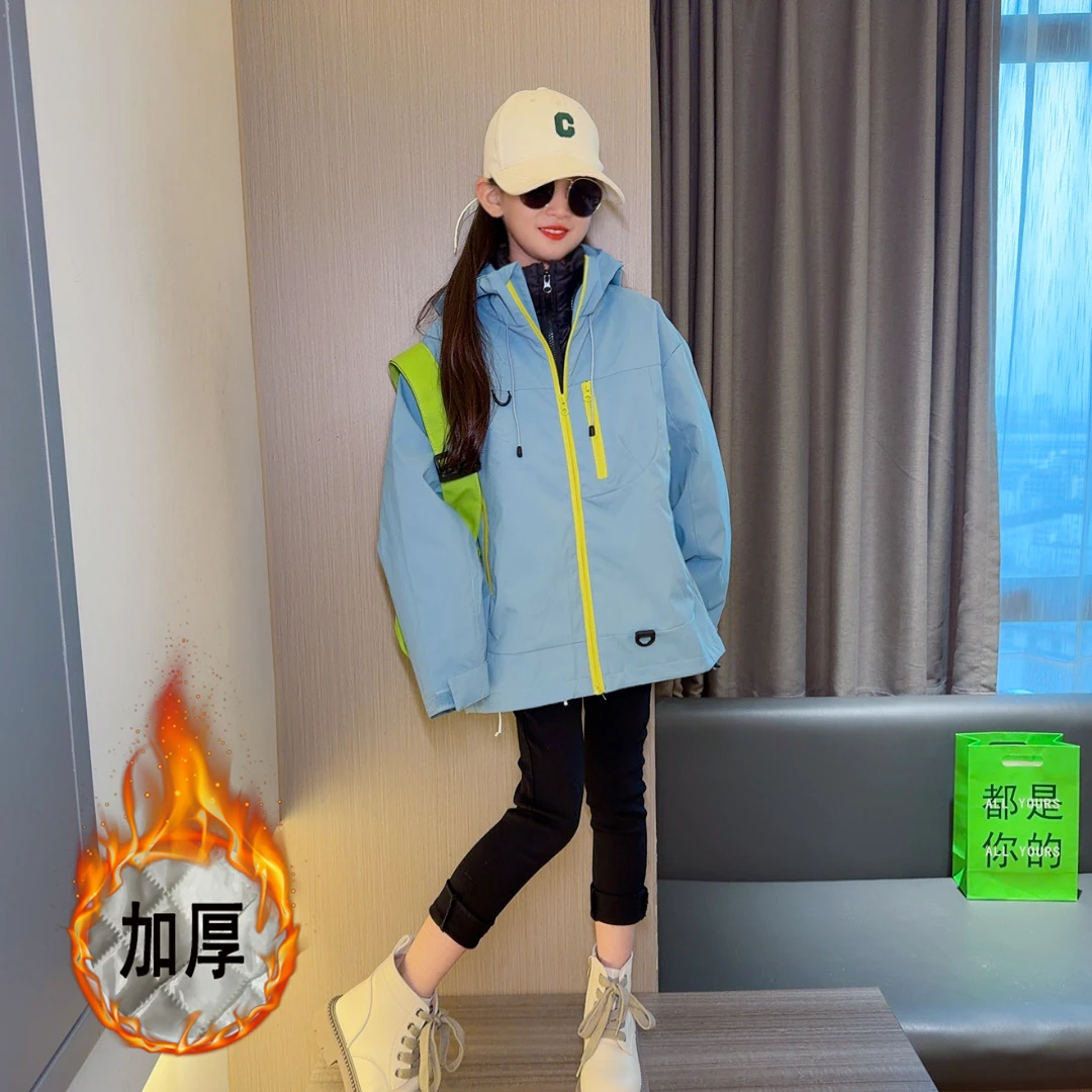 女童外套冬装2025新款大童夹棉加厚儿童装女孩户外冲锋衣防风夹克