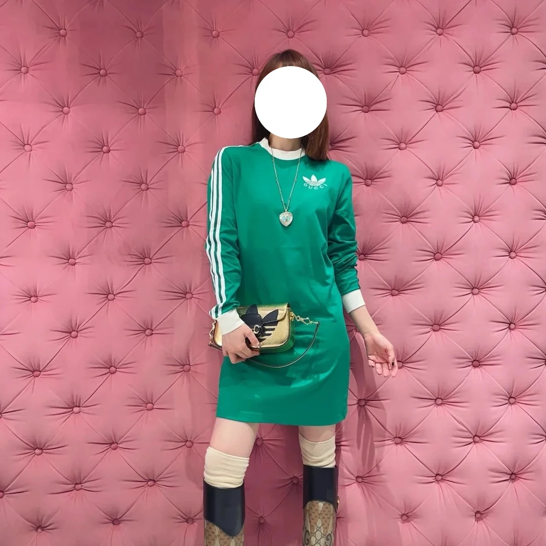 99新 GUCCI/古驰 梅芙 绿色logo运动长款卫衣 xxs码