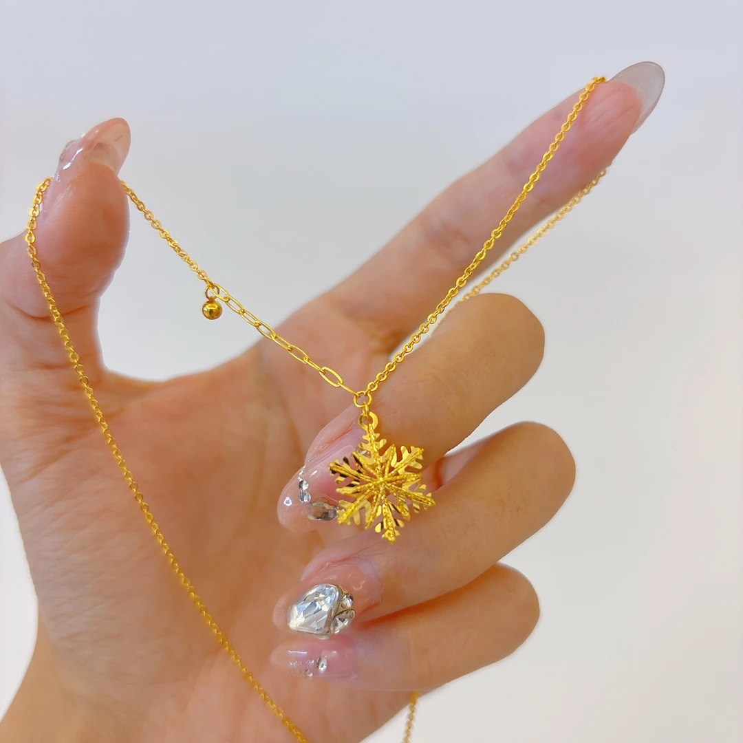 【禧丰金】足金999 拉丝立体雪花黄金项链