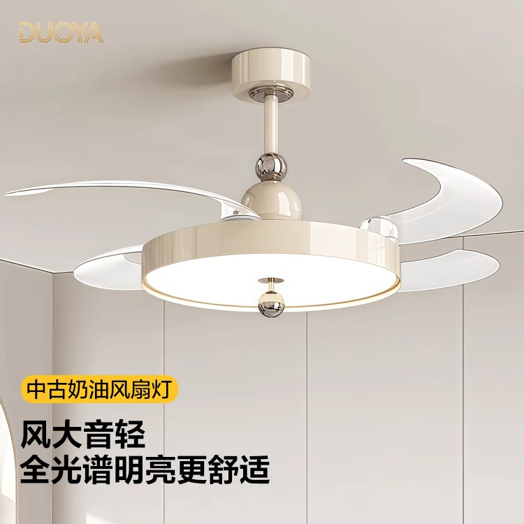 2025新款隐形风扇吸顶灯中古风简约主卧室风扇吊灯高级感餐厅灯
