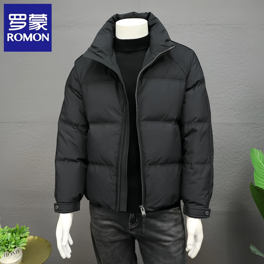 Romon/罗蒙冬季新款立领羽绒服男士潮流休闲帅气面包服保暖外套潮