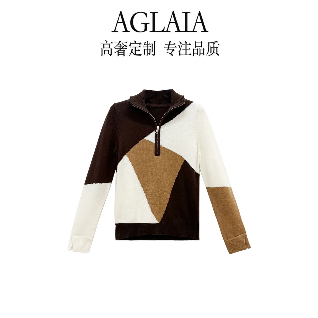 AGLAIA~秋季新款法式高级感洋气穿搭撞色半拉链针织衫外套女6261