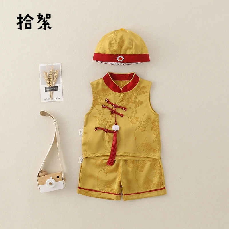 婴儿衣服夏装中国风汉服百天周岁礼服套装宝宝兄妹装可爱分体哈衣