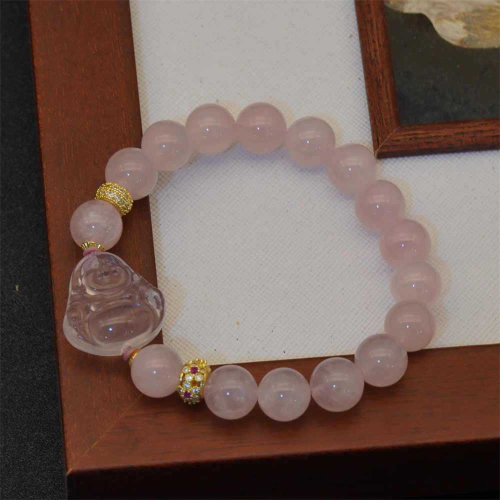 DIY简约百搭版配佛公粉水晶手链（多样性发一）