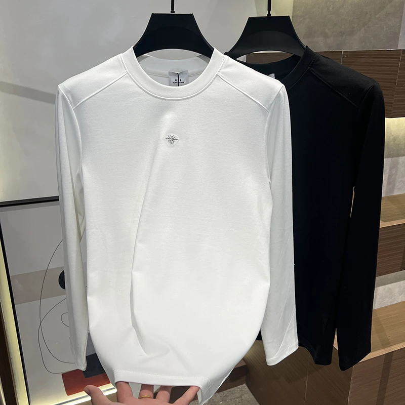 2025秋冬新款男士长袖纯色修身时尚百搭打底衫T恤高弹力