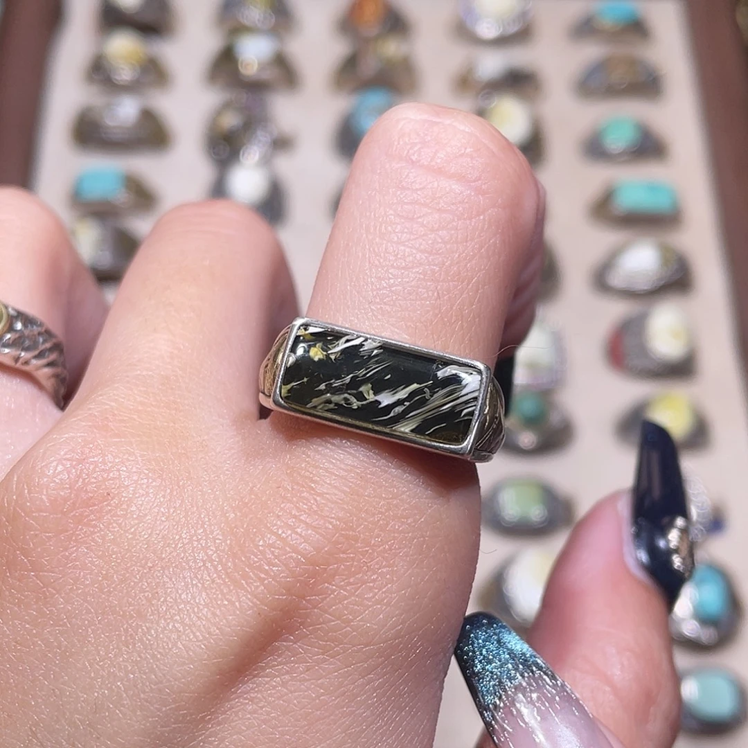 琥珀银S925镶嵌戒指