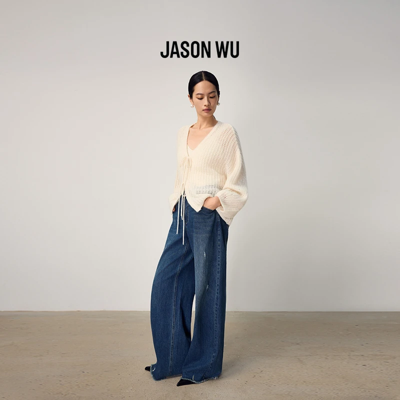 JASON WU2025秋冬新款通勤日常休闲时尚直筒阔腿毛边牛仔裤裤子女