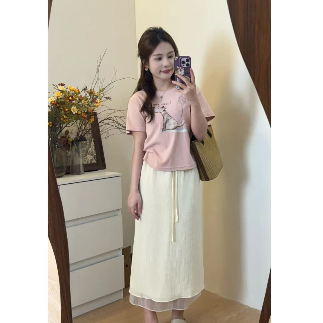 小个子常规款半身裙时尚休闲百搭女士高腰户外网纱夏季杏色