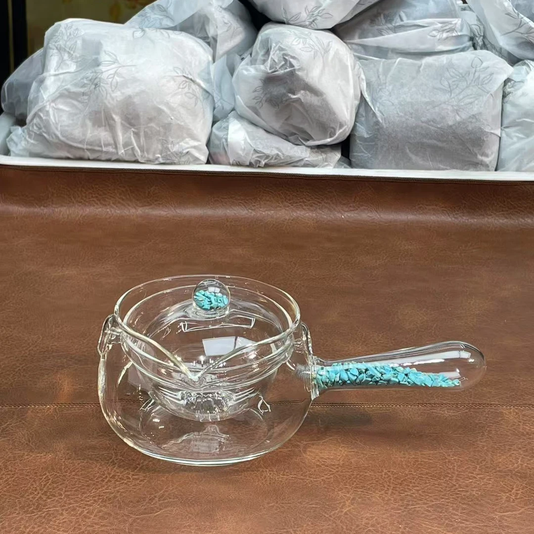 桃子茶器 蓝松石侧把玻璃逍遥壶-4320（直播专享）