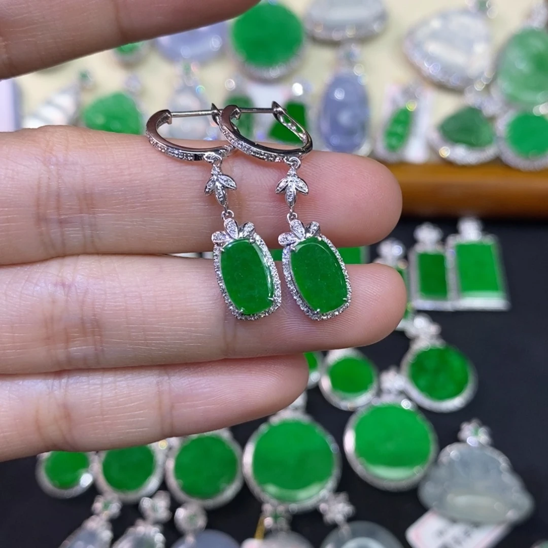 翡翠耳饰18K金镶嵌耳坠耳包