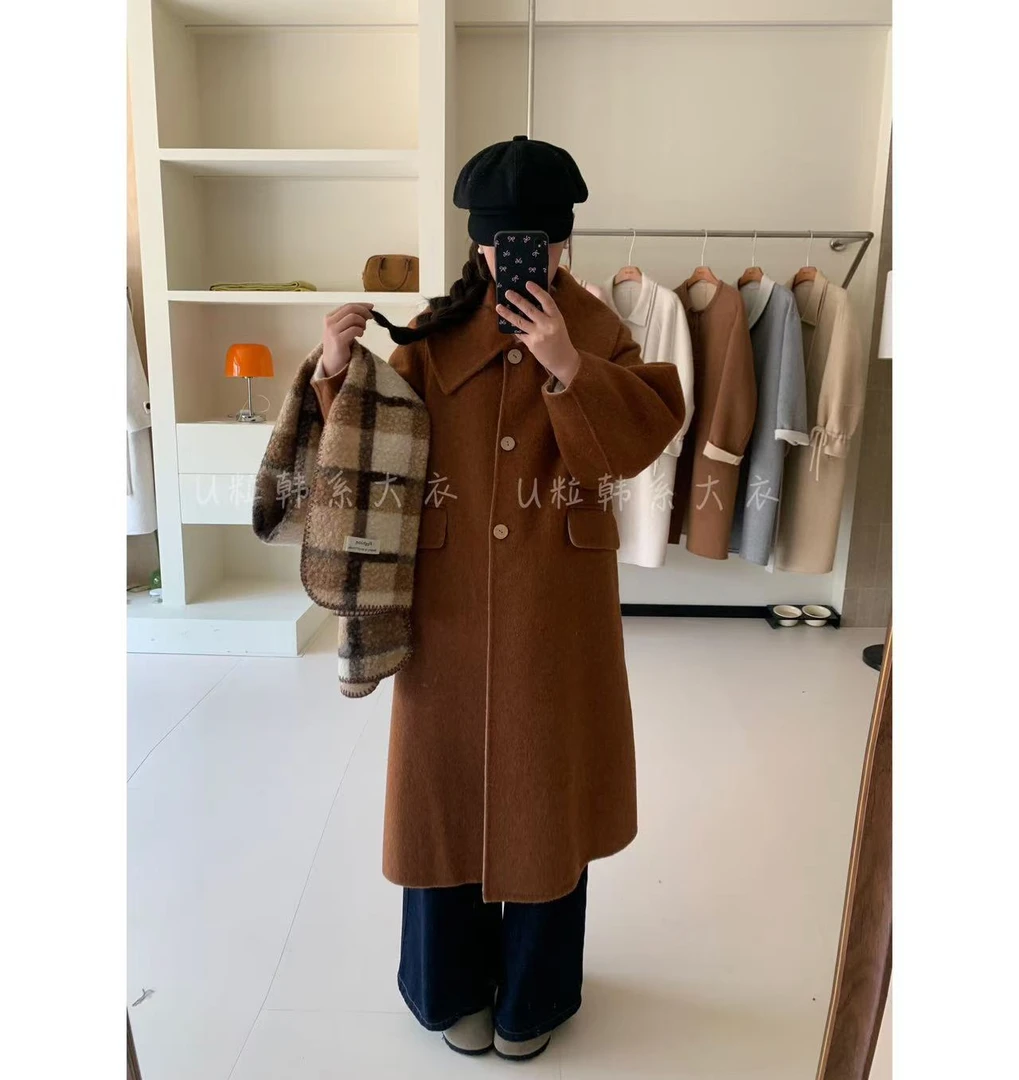 反季大促【莉莉安】秋冬时尚气质宽松轻奢千金风中长款毛呢大衣5532