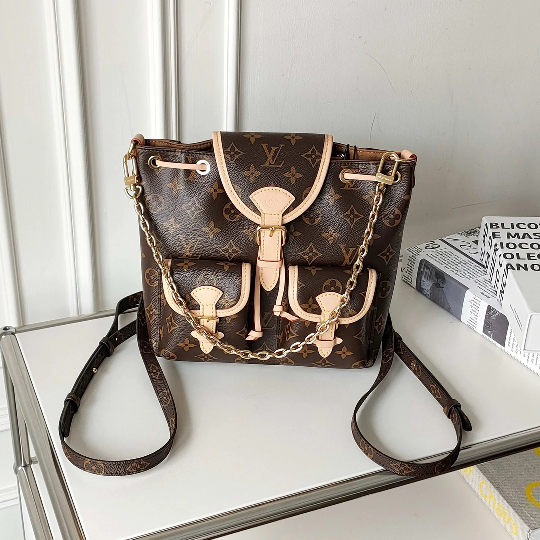 95新 LV Azul-芯片款棕色老花Excursion青蛙双肩包40888