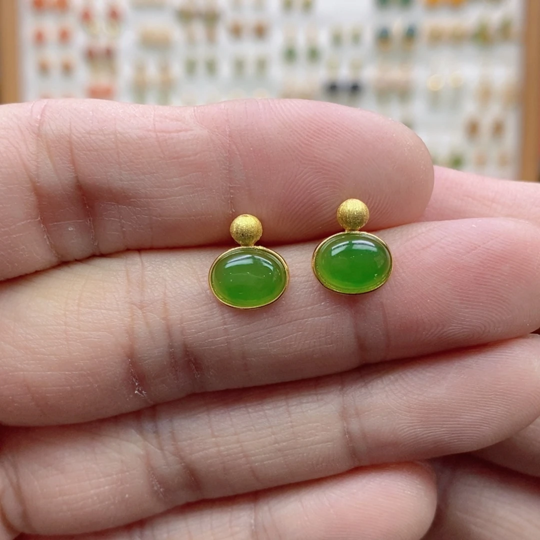 和田玉银S925镶嵌耳饰