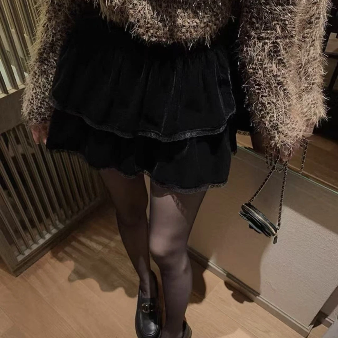 【反骨ZAl】双层蛋糕金丝绒短裙＃05305