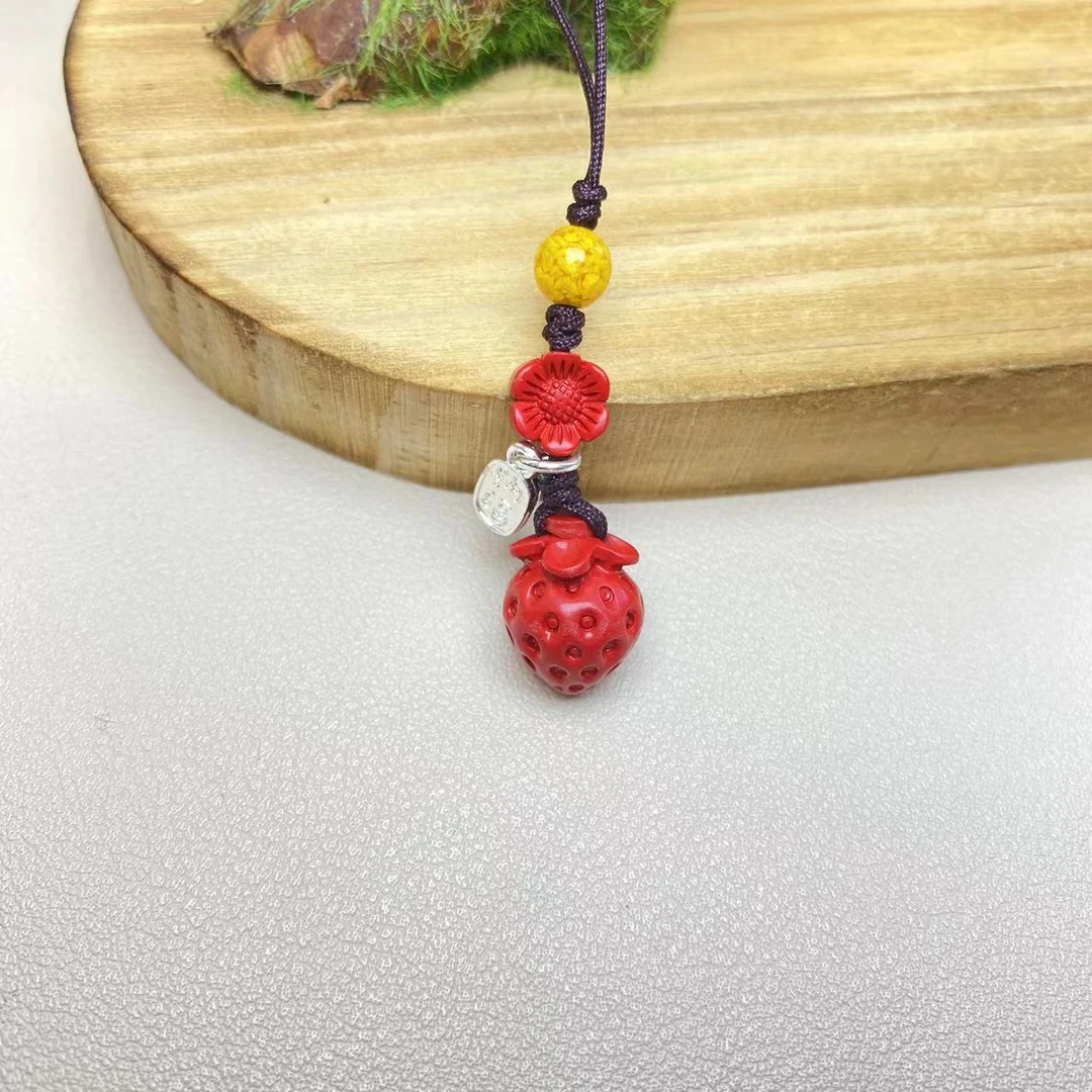 含辰砂工艺品保真高含量红砂设计款草莓手机挂正品朱砂挂件