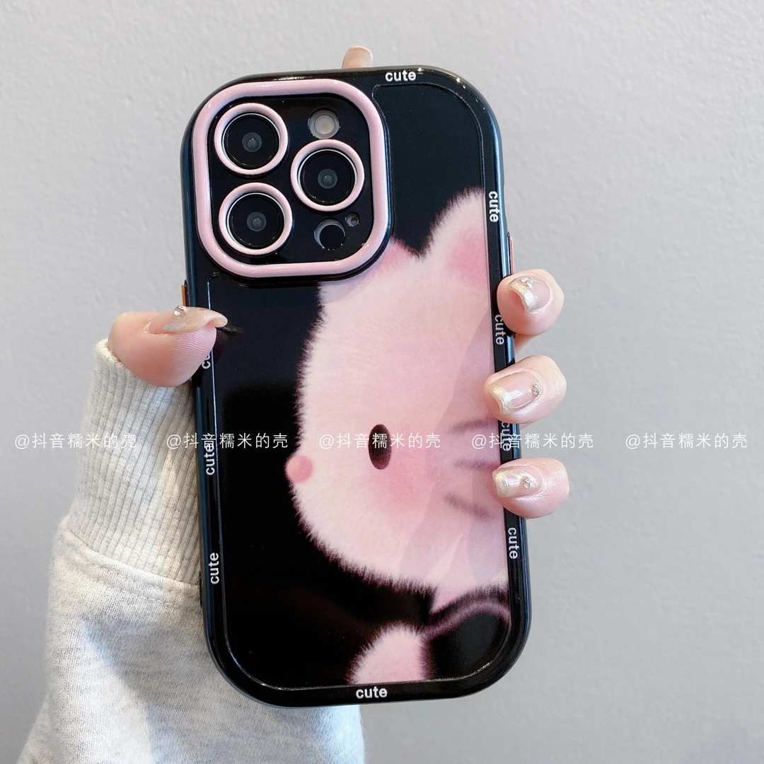 （苹果）奶油壳适用苹果16promax/15/14/13/12/11黑粉凯蒂潮手机壳
