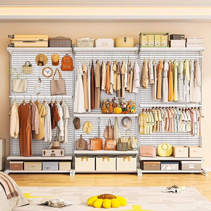 洞洞板衣柜金属挂衣架家用卧室入户玄关开放式衣帽架收纳架置物架