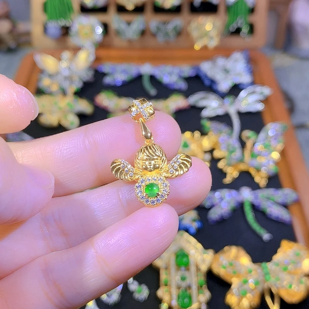 吊坠(不含链)银S925镶嵌翡翠