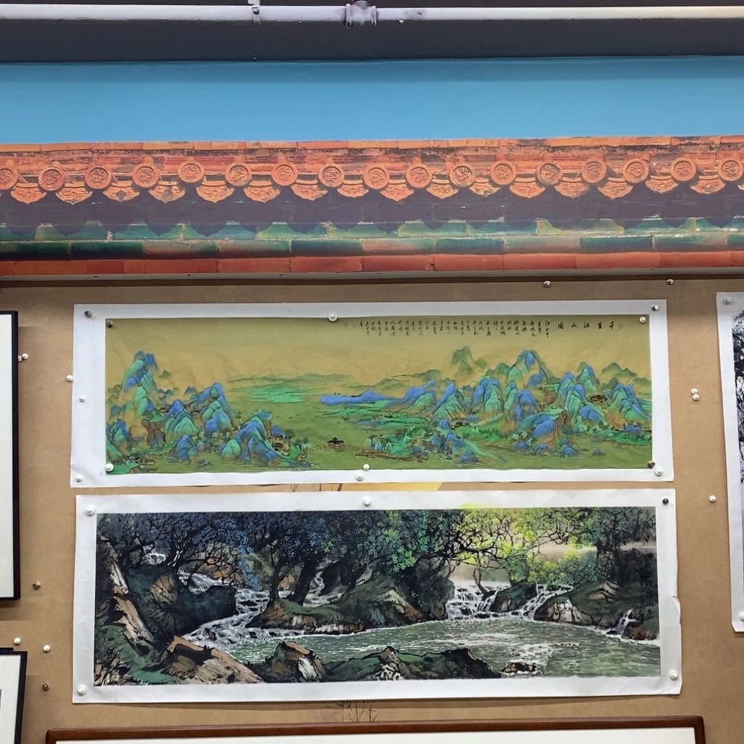 国画猪***子手绘国画精品山水，千里江山