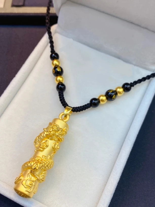 足金999龙柱编绳项链