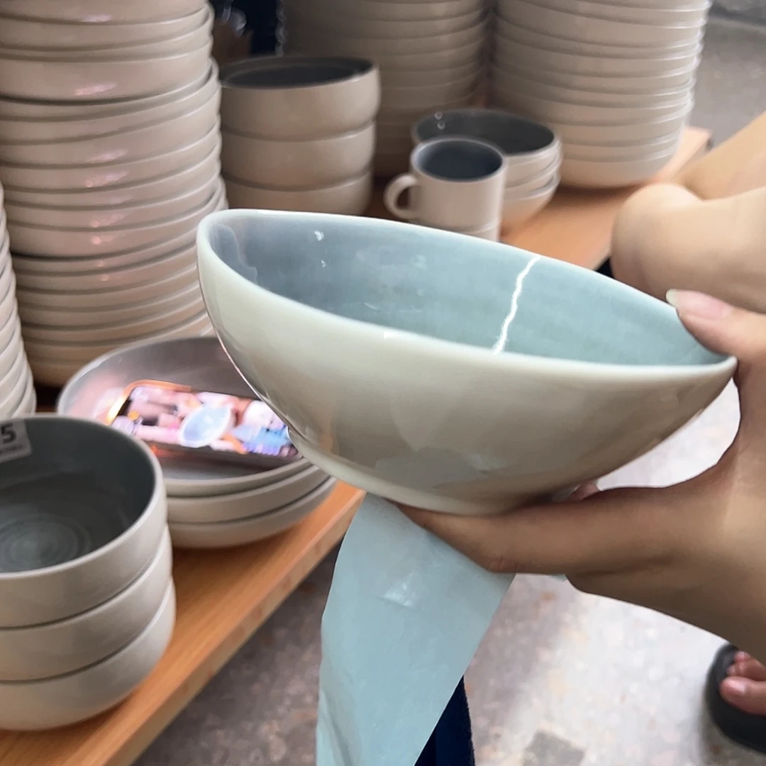 新骨瓷096微瑕明微蓝碧波6.25寸异形面碗