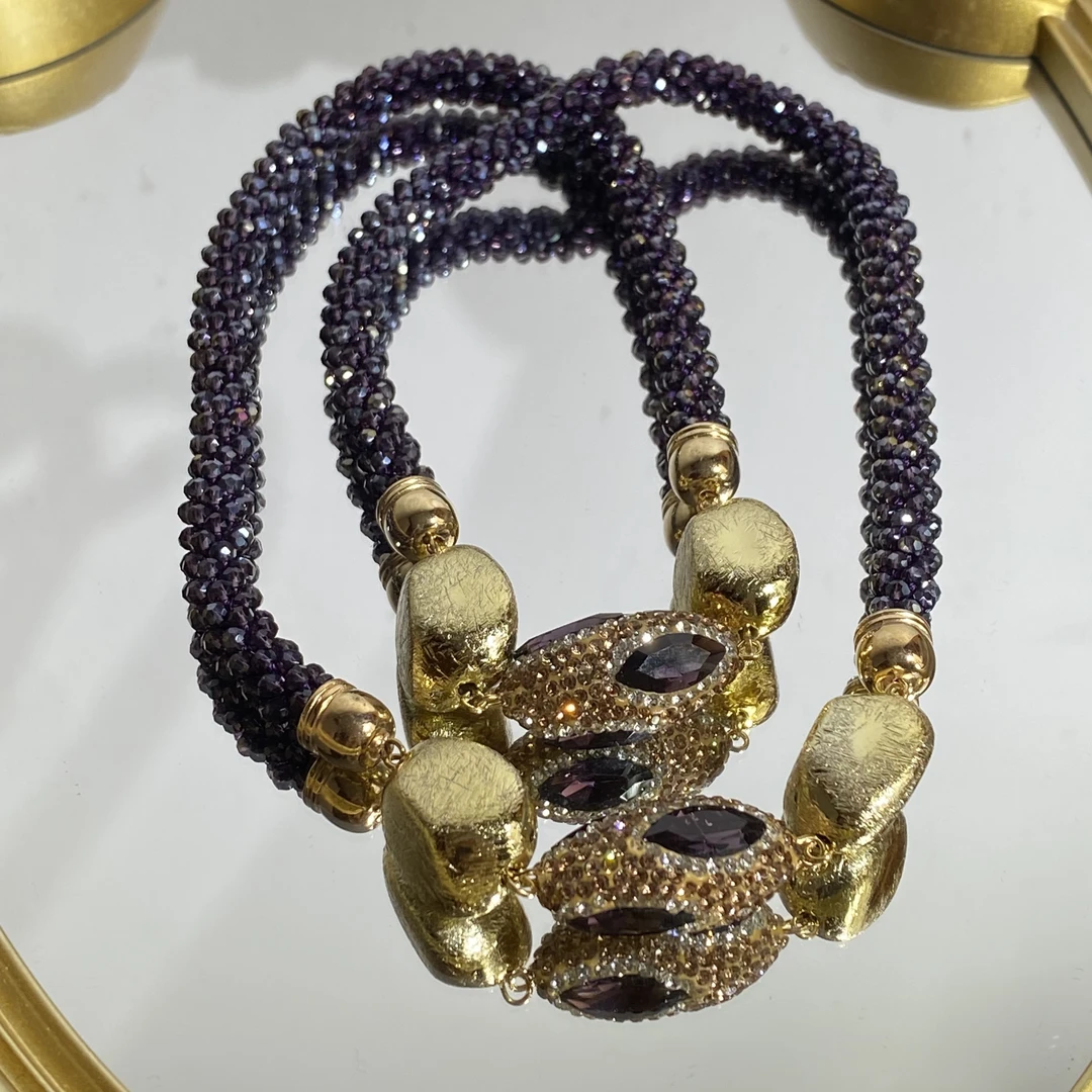 铜合金合成锆石项链 TTSD 紫色设计百搭编织奢华项链 633