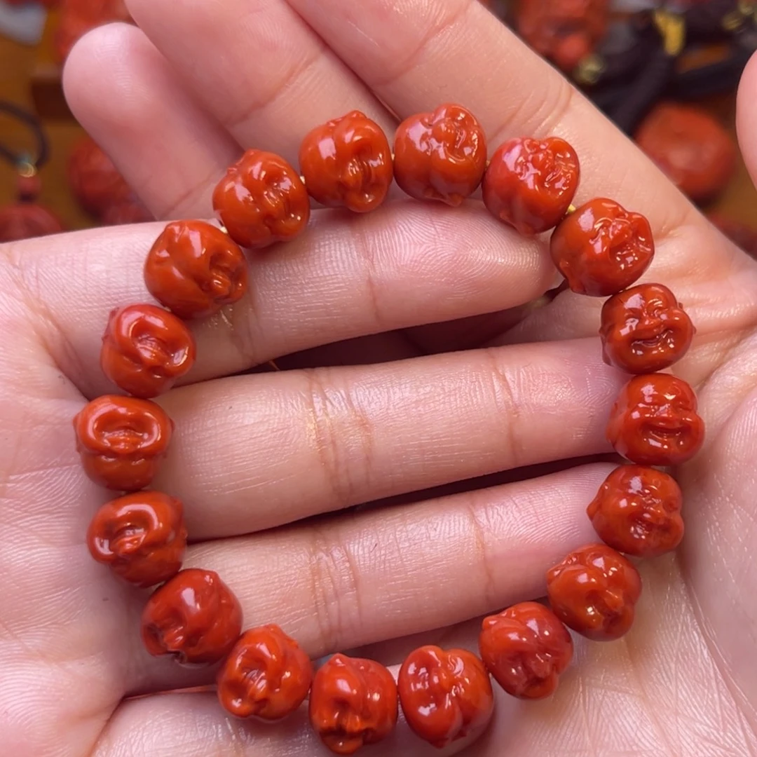 南红玛瑙未镶嵌川料瓦西11尺寸笑佛头手串