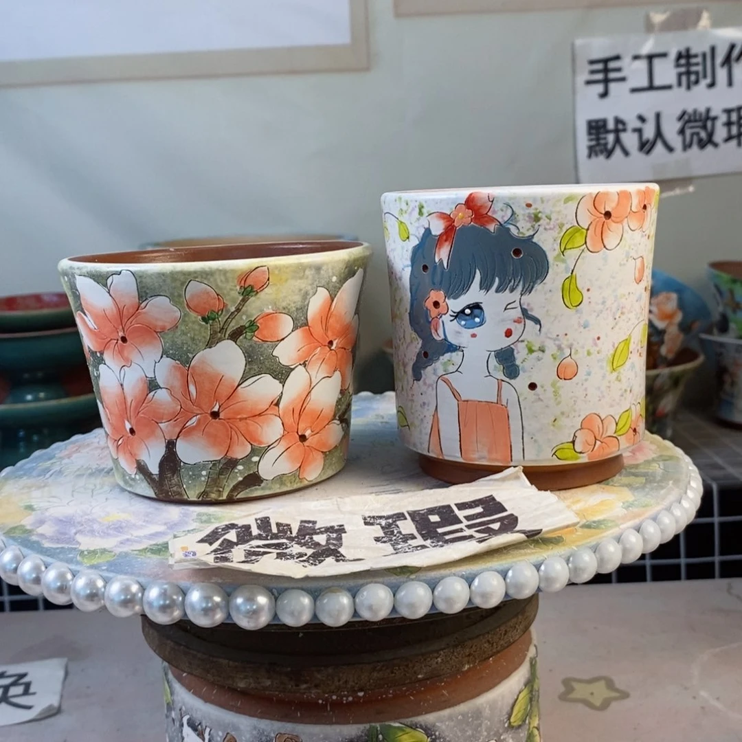 紫砂花盆?****❤红陶手绘花盆