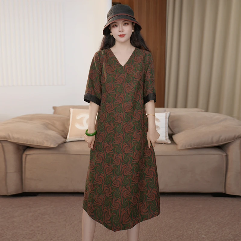 2025夏季时尚浪漫大牌杭州真丝香云纱双面双穿气质妈妈桑蚕丝裙子