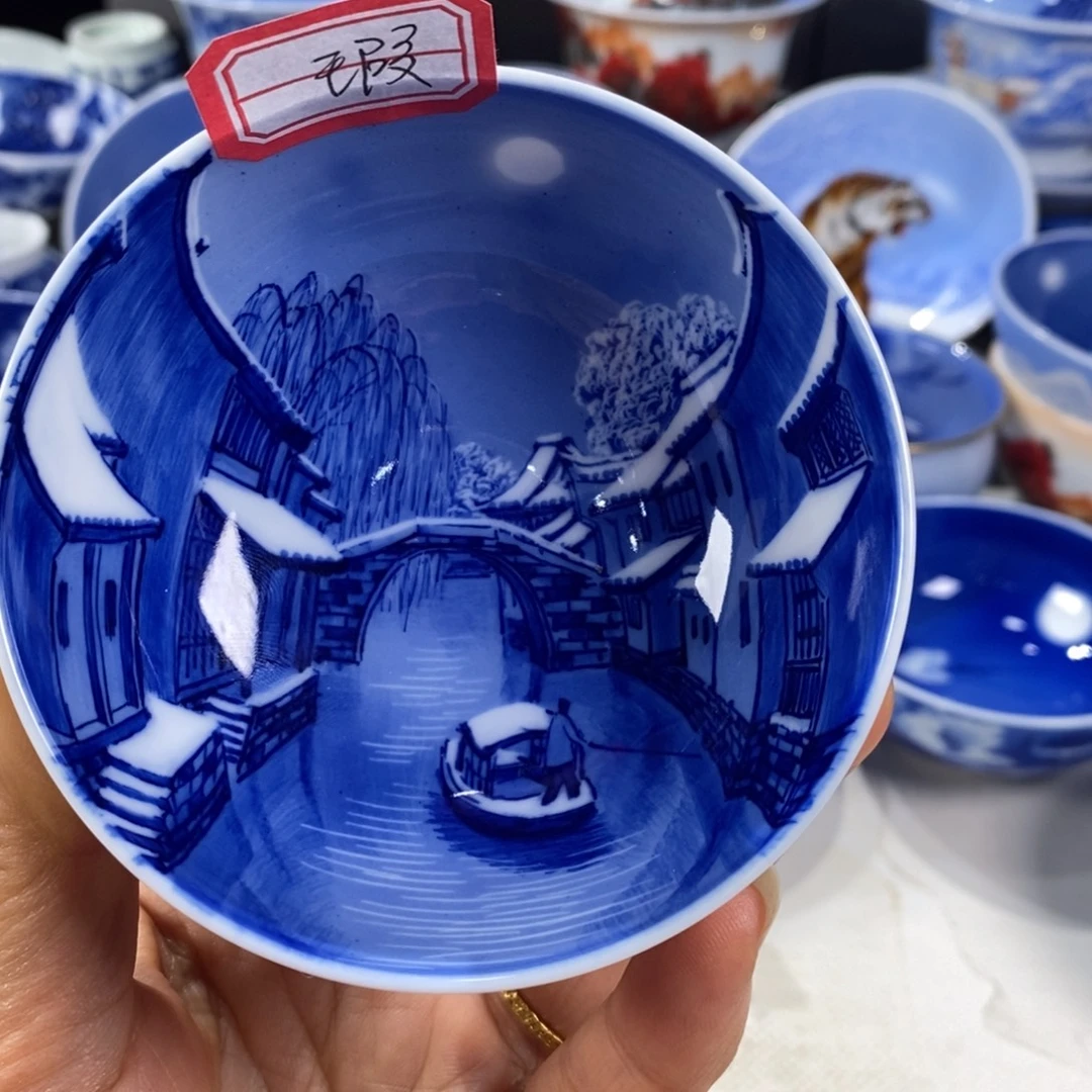 清***平青花水乡主人杯杯