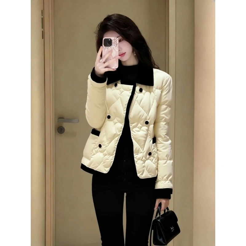 米杏色夹棉外套女初冬高端时髦洋气名媛小香风超好看翻领加厚棉服