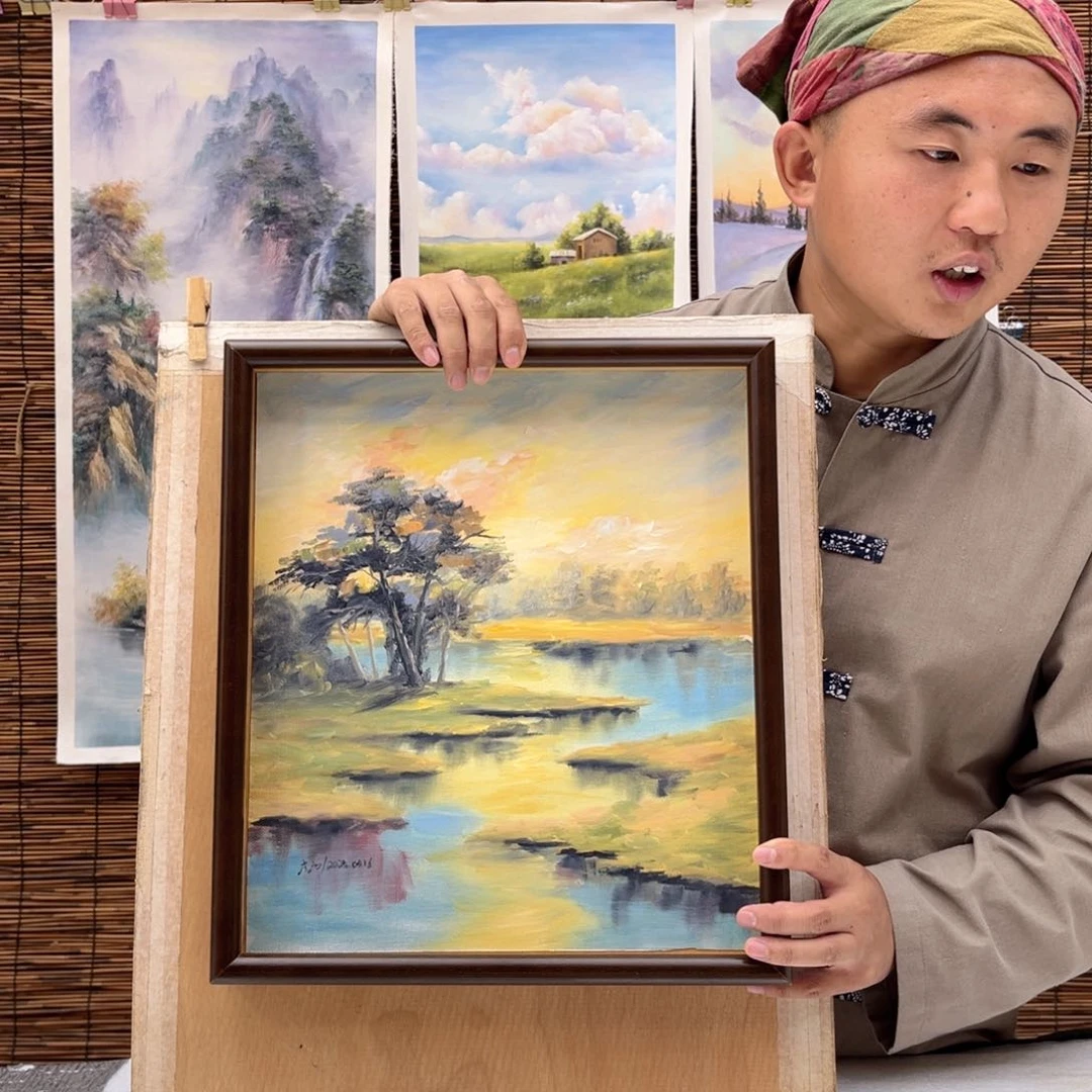 油画行路人小院绘画作品竞拍