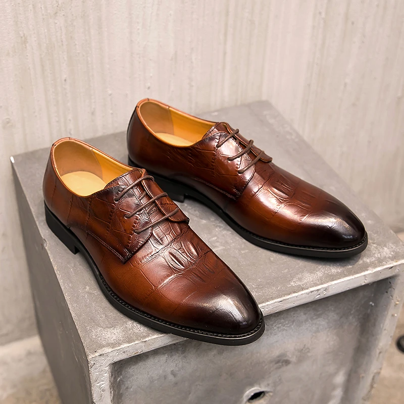 32602休闲皮鞋男士休闲英伦男鞋尖头青年系带内增高潮流男商务