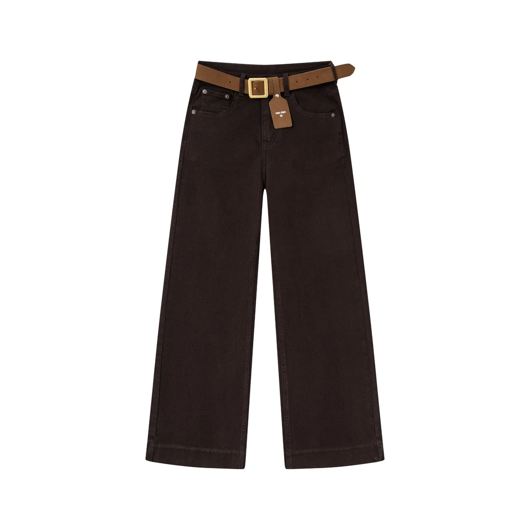 秋冬上新-黑咖色miu家女士直筒裤高腰垂感秋冬牛仔裤遮肉显瘦百搭