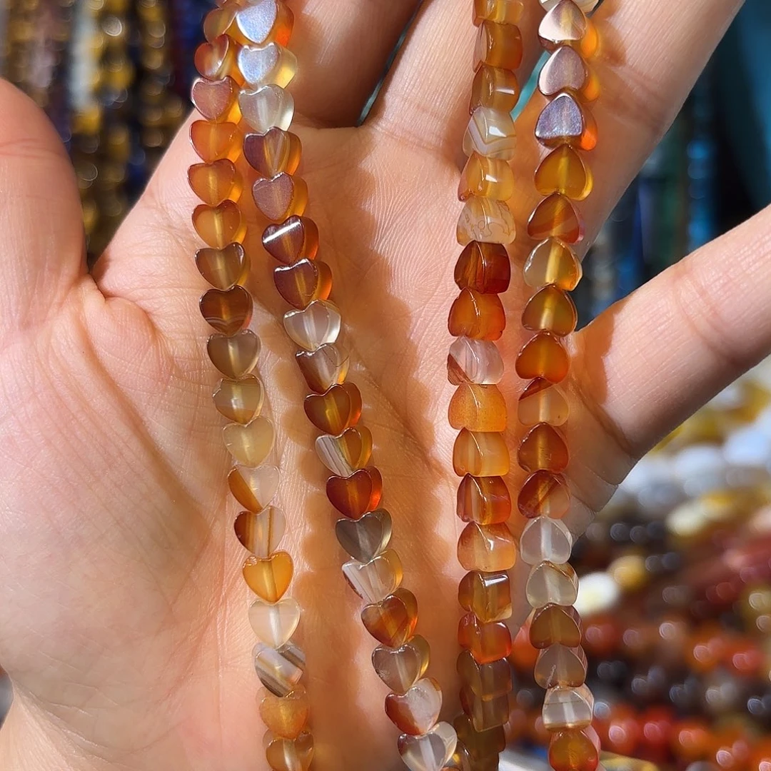 玛瑙/玉髓银S925镀金镶嵌珠宝半成品红玛瑙爱心一条4-6