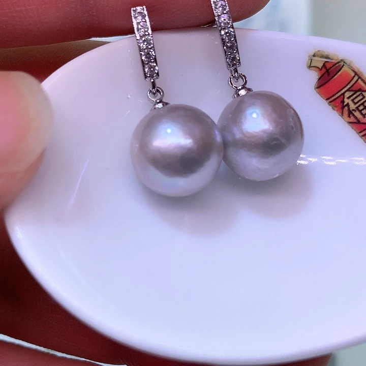 银S925镶嵌耳饰淡水珍珠
