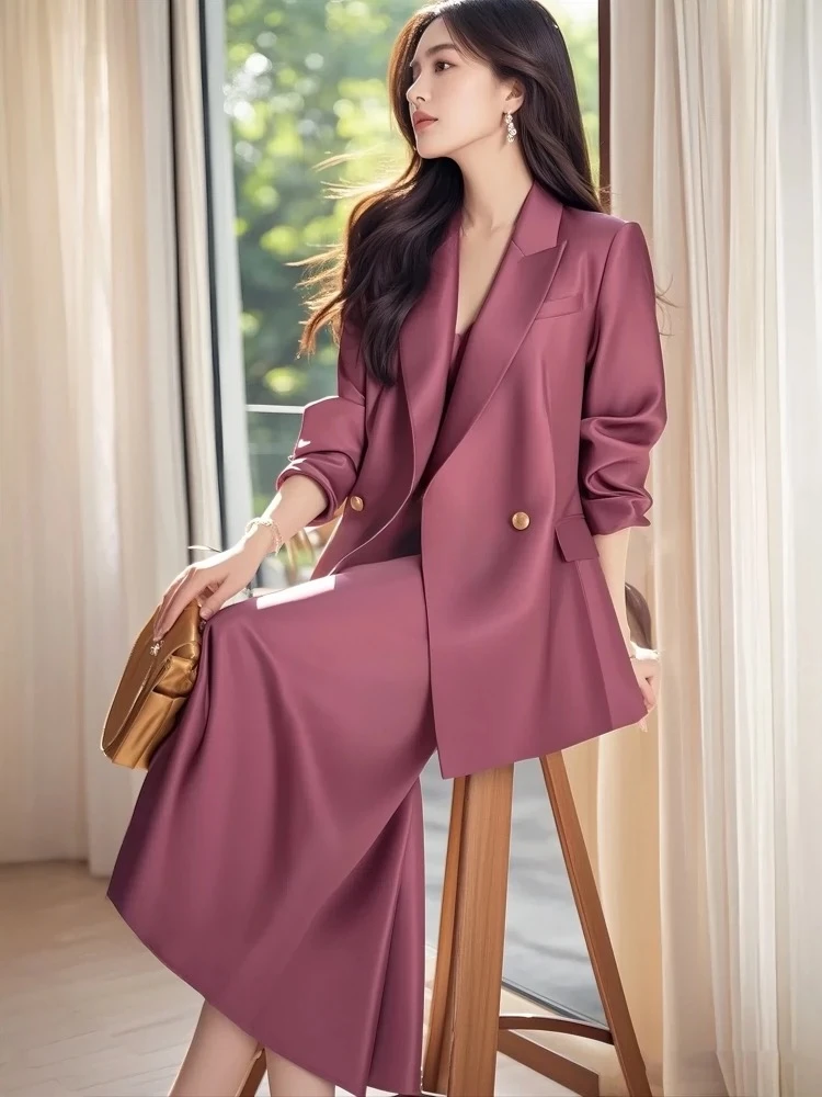 高级感西装套装女2025春秋新款休闲吊带裙西服外套气质显瘦两件套