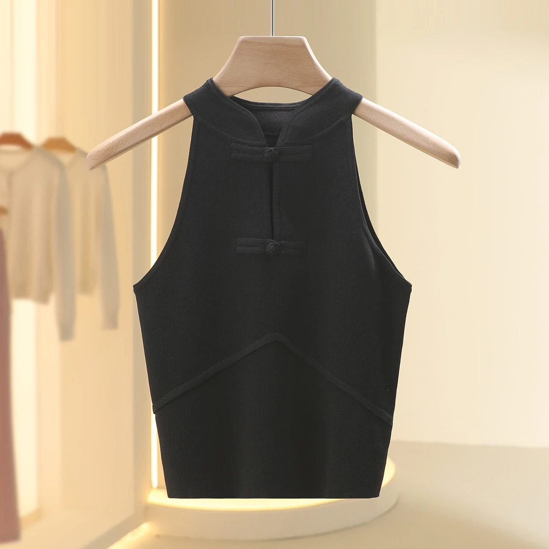 【TA】设计感精致盘扣修身无袖上衣2025秋季新款七号铺撤柜女装