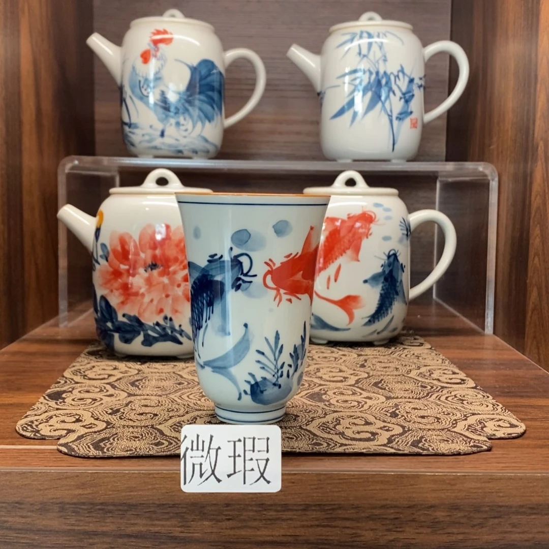 釉下彩老陶泥手工绘制