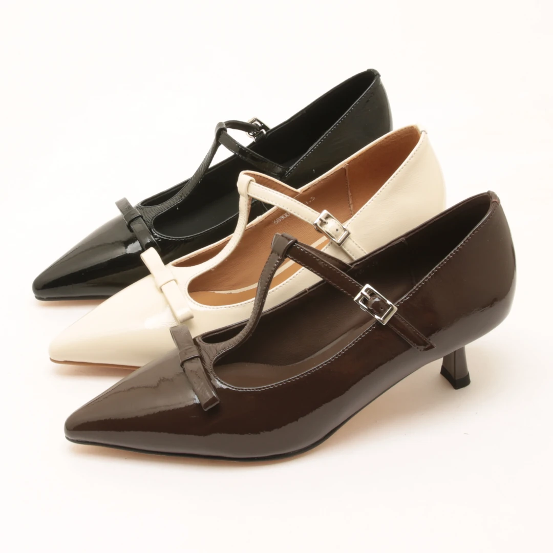 6434春夏新款尖头T字扣带细中跟玛丽珍女鞋蝴蝶结气质时尚单鞋