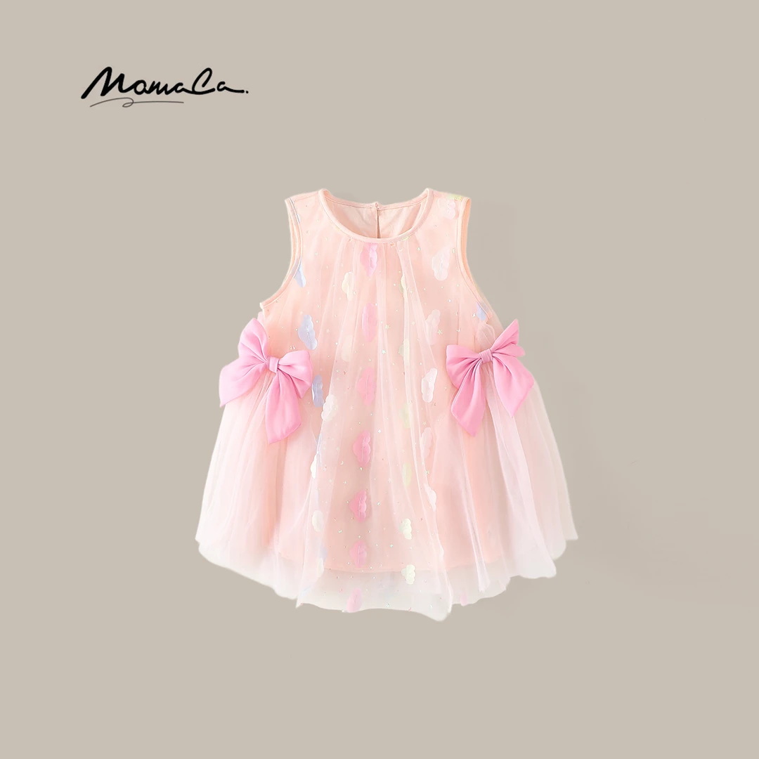 MOMOCO女童2025夏季新款碎花两边蝴蝶设计感连衣裙77620477040