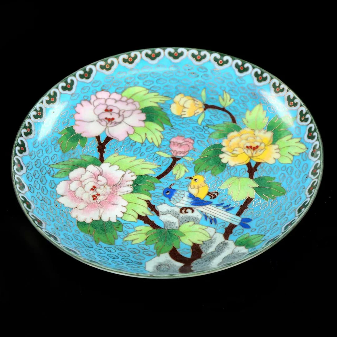 手工手绘蓝色摆盘一件龙纹