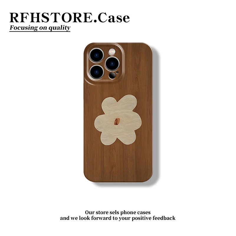 ZMGX简约木纹花朵适用iPhone16/15菲林手机壳华为P70oppo小米vivo