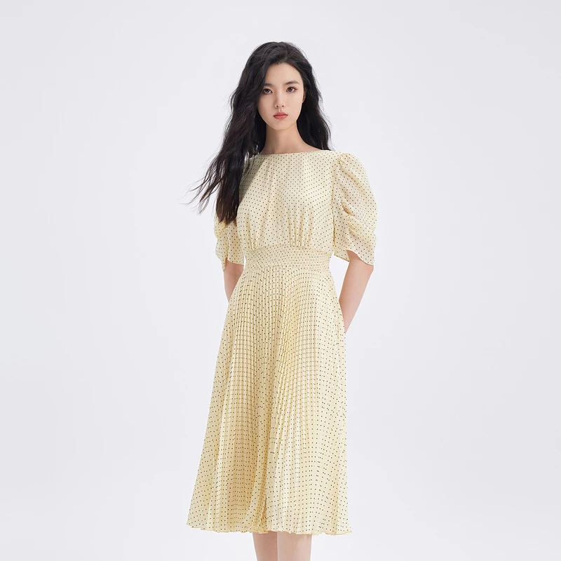 OBEG欧碧倩波点压褶连衣裙10462039