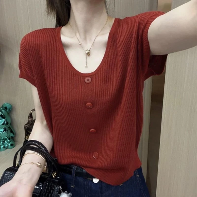 显瘦U型领轻薄透气小个子T恤2025年夏季新款网红洋气炸街女装上衣