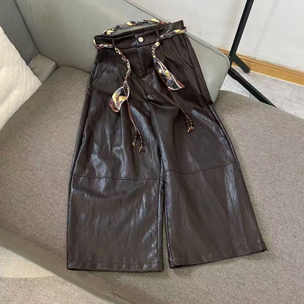【及时秋】（摩登女郎）高级~气质~舒服简约百搭女士秋冬皮裤 九分裤